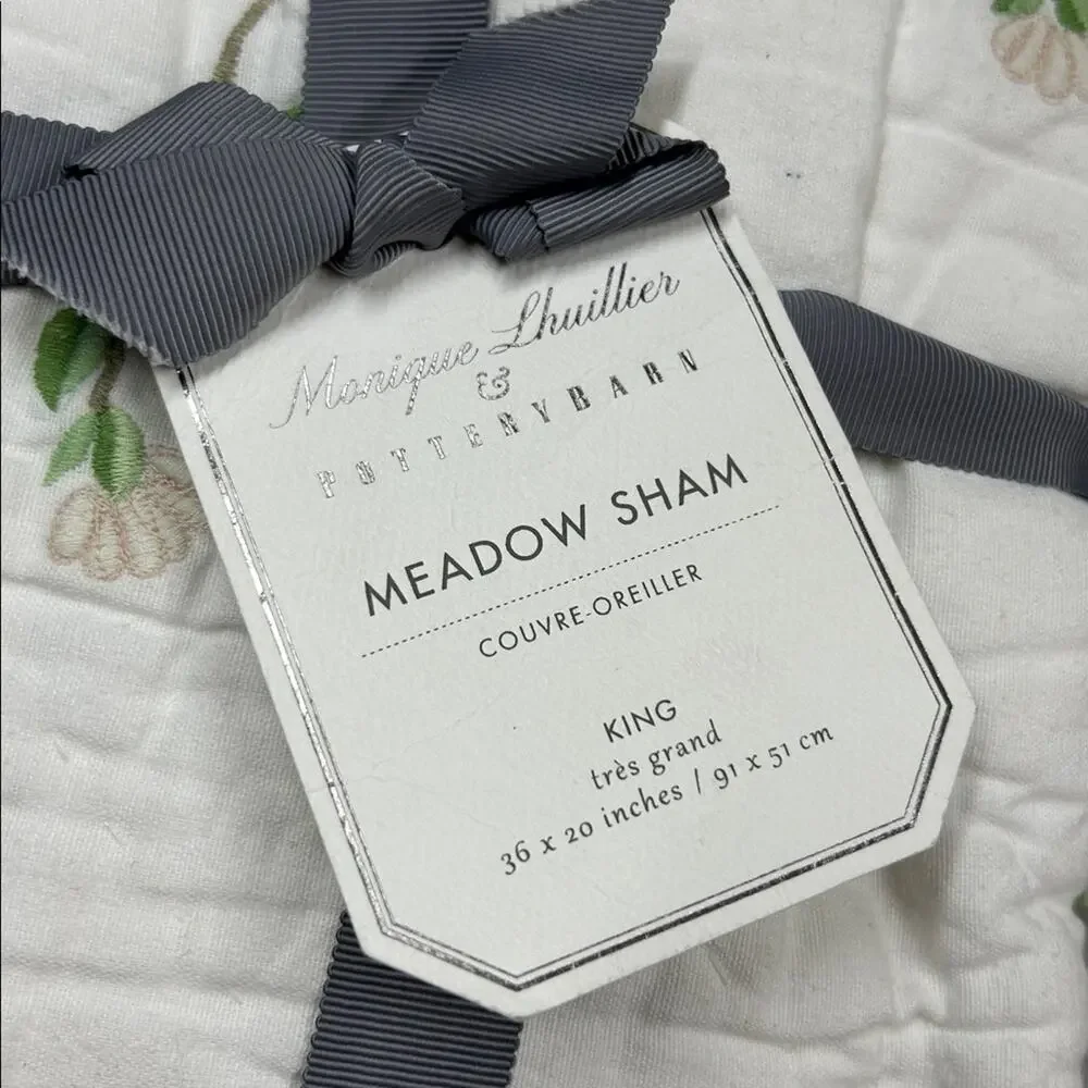 Pottery Barn x Monique Lhuillier Meadow Quilted King Sham Embroidered Bird NEW
